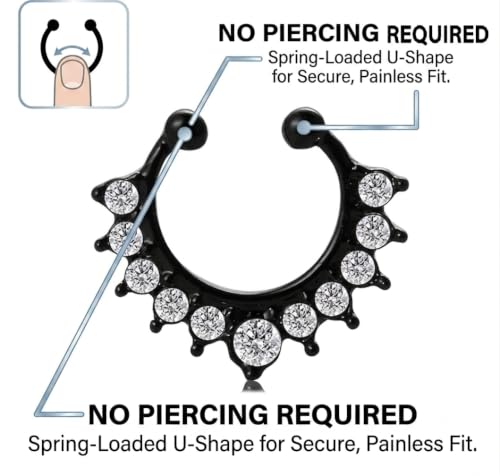 Image of RUVEE Nose & Ear Clip Titanium Plated Pin Non Pierced Just Press for Women & Girls Septum Ring