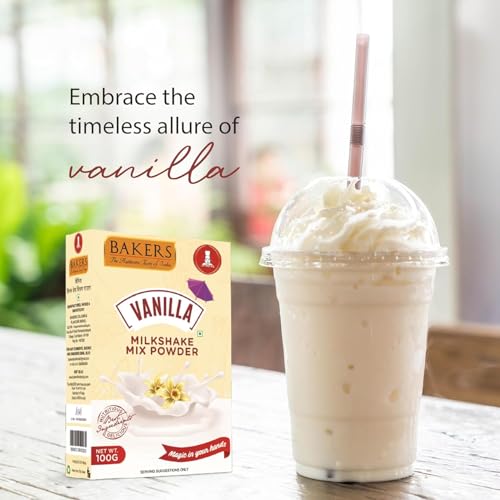 Image of BAKERS Milk Shake Mix Powder - Vanilla Flavor Pack of 4, Each 100g (400 Gram) | Instant Thick & Creamy Shake Mix | Rich & Delicious Dessert Drink | Ready to Mix with Milk | No Preservatives |Ready in 30 Sec