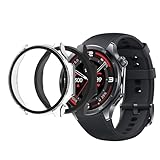 Fhyeugfy for OnePlus Watch 3 Case,[2 Pack] Hard PC Case with Tempered Glass Screen Protector,Ultra-Thin Scratch Resistant Cover for OnePlus Watch 3-Clear+Black