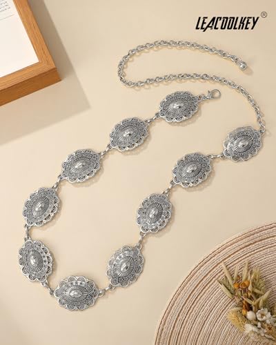 Image of LEACOOLKEY Western Concho Belt for Women Cowgirl Boho Waist Chain Belt for Dresses Jeans Pants