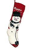 Personalized Hand Knit Mary Red Wool Snowman Chirstmas Stocking with Optional Personalization