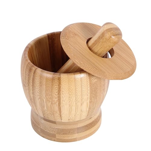 CTTPEG Mortar and Pestle,Wooden Pestle and Mortar Set 100% Natural Bamboo Wood, Pepper Garlic Herb Spice Grinder Press Crusher Masher