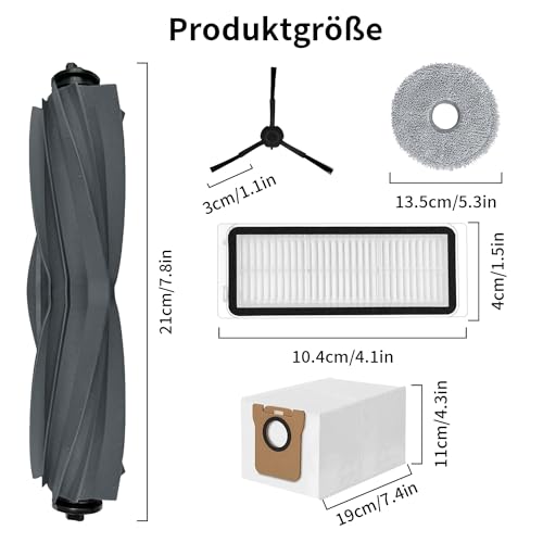 20 Stück Zubehörset für Dreame L20 Ultra, 4*Mopp Wischpad 4* Staubbeutel 1*Hauptbürste 6*Seitenbürsten 3*Filter 1*Reinigungsbürste, Saugroboter Ersatzteile Zubehör