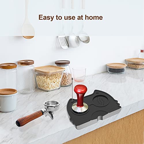 Espresso Tamper Mat, Coffee Tamping Mat, Food Safe Silicone Coffee Mat Anti-Slip, Corner Tamp Pad, Soft Tamper Pad Black for Barista Tool Home Kitchen Office Bar Shop Worktop by BooTaa