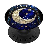 Elegant Crescent Moon and Stars in Deep Blue Night Sky PopSockets Adhesive PopGrip