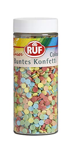 RUF Bunte Konfetti Streusel, Zucker-Dekor in 5 kunterbunten Farben, Streudekor für Geburtstags-Kuchen, Muffins und Plätzchen