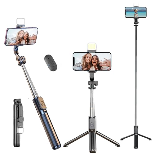 Image of Kratos Upgraded 2026 Selfie Stick Tripod,100CM Length with Light, 3 in 1 Multifunctional Design,Rechargable LED Light with Two Brighness Levels for Make up,Selfie & Photo Shoot with Bluetooth Remote