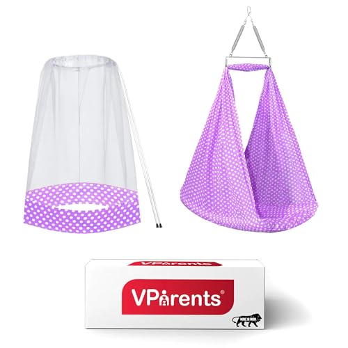 Image of Vparents Sleeping Essentials Set Mosquito Net & Spring (Purple) | Window Stand not Included, Polka Dots