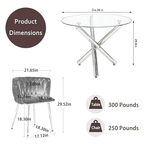 Small-Clear-Round-Glass-Top-Dining-Set-for-4-5-Pcs-Modern-Gold-Circle-Dinner-Room-Set-36-Minimalist-Luxury-Circular-Kitchen-Table-Set-Black-Woven-Chair-for-Breakfast-Nook-Living-Room Small Clear Round Glass Top Dining Set for 4 5 Pcs Modern Gold Circle Dinner Room Set 36 Minimalist Luxury Circular Kitchen Table Set Black Woven Chair for Breakfast Nook Living Room