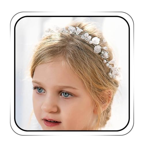 IYOU Diadema de Flores de Princesa Diadema de Perlas Blancas Cristal Floral Accesorios para el Cabello de Boda para Niñas de Flores