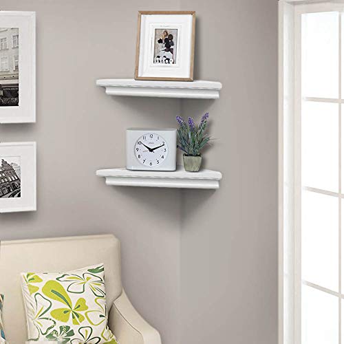 Ahdecor White Corner Wall Shelves, Wall Mounted Floating Corner Shelf For Home Décor, 2-Pack #TOP1
