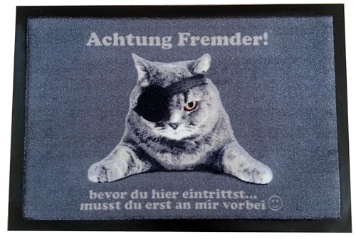 Trendstern Fußmatte Tiere Eulen Katzen Hunde Blumen für Innen und Außen Home 40x60 cm wetterfest rutschfest waschbar (Piratenkatze)