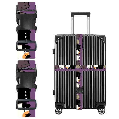 Image of Nuxovilar Luggage Straps Set for Suitcase 1.96x71in Polyester | Cargo Strap Travel Belt Security Buckle Band Pet Lover Leisure Trip Family Travel (Cats on Purple)