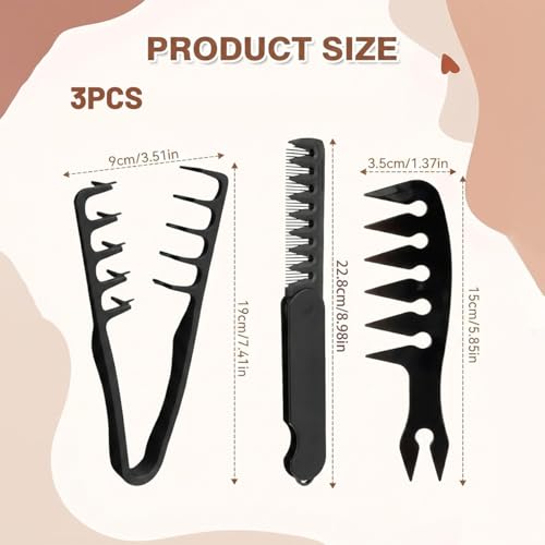 Image of Complete Comb Set for Men and Women, 3Pcs Hair Comb for Women, Texture Comb, Detangling and Foldable, ABS Material - Styling and Texture