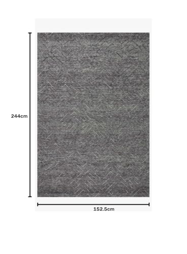 Image of Modern Pattern Wool Carpet with Loop Texture Yarn Anti Shedding Carpet Size 5x8 Feet B5 Dark Grey Color