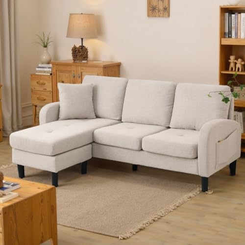 OOIILLEE - OOIILLEE Canapé d'angle modulaire en L 3 Places, Tissu Coton/Lin Respirant, Salon/Appartement/Bureau, 166x118cm