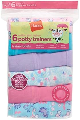 Hanes Girls Toddler Potty Trainer Briefs, 6-pack Underwear, Assorted, 2-3 US - 4
