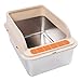 Cat Litter Box Stainless Steel Cat Litter Tray Extra Large Litter Tray Top Entry Anti Splashing Metal Litter Pan with Leakproof Mat, Litter Scoop & Mat for All Cats (Extra Large)