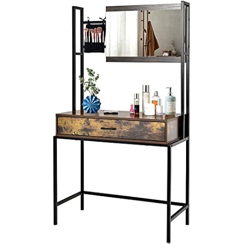 COSTWAY Industrial Dressing Table with Adjustable Mirror Cover