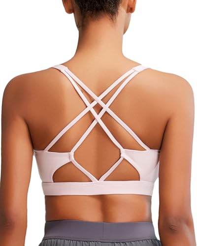 Image of Sports Bras for Women, Medium-High Support Strappy Padded Running Sports Bras with Removable Cups