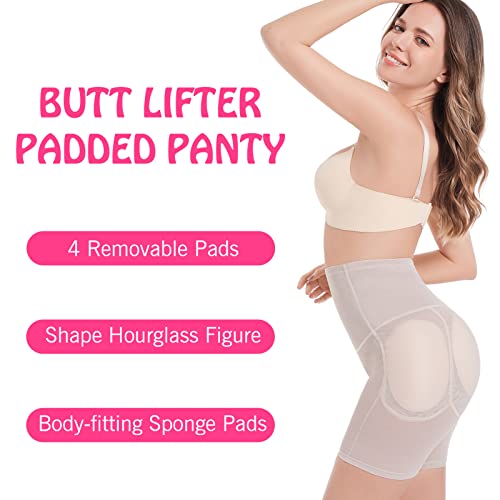 Ponlodos Women Butt Lifter Panties - Tummy Control Shapewear Padded Underwear Seamless Body Shaper Hip Dip Shorts Pads Enhancer Beige #TOP1