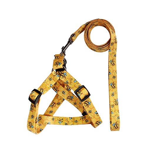 Qqpets Dog Harness Leash Set Adjustable Heavy Duty No Pull Halter Harnesses For Small Medium Large Breed Dogs Back Clip Anti-Twist Perfect For Walking (S(14"-20" Chest Girth), Yellow Bee) #TOP4