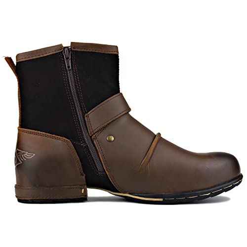 Image of OSSTONE Moto Boots for Men Fashion Zipper-up Leather Chukka Boots Casual Shoes OS-5008-1-ABNH