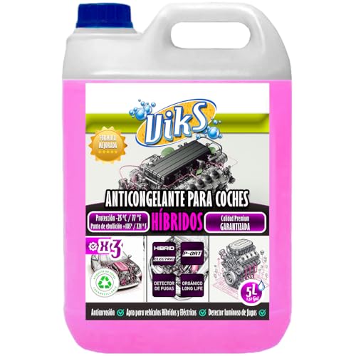 Viks | Anticongelante para COCHES HÍBRIDOS | Tecnología P-OAT | Refrigerante Organico Rosa para vehiculos electricos | Protección del circuito -25ºC | Apto todo tipo de Radiadores | Uso directo | 5L