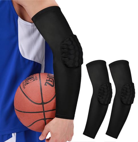 Padded Arm Sleeve Volleyball Arm Sleeves, 2 Pack Honeycomb Elbow Pads Elbow Braces, Football Baseball Basketball Sleeves (Black, XS)