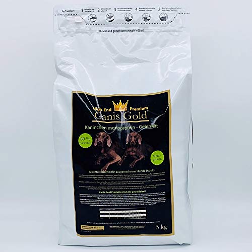 Canis Gold 5 kg Adult 60% Kaninchen | Monoprotein | getreidefreies Super Premium Hunde Trockenfutter | mit Grünlippmuschel Hund…