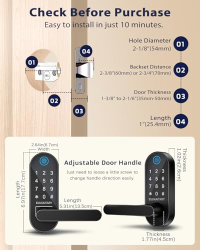 Image of Fingerprint Door Lock, Keyless Entry Door Lock, Smart Lock with Handle for Front Door and Bedroom, WiFi Remote Control, Electronic Digital Keypad with Knob, Auto-Lock