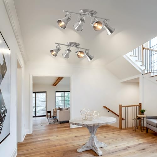 Image of 4-Light Track Lighting Fixtures Ceiling, Industrial Modern Kitchen Track Lighting, Nickel Directional Ceiling Light, for Kitchen Island, Dining Room, Living Room