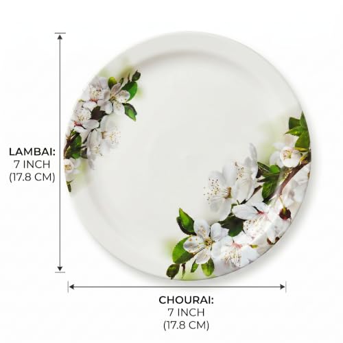 Image of Melamine Quarter Plates | Round Half Plate Serving Set| Break Resistant | Plates for Snacks, Lunch, Dinner | Plates for Home, Office, Restaurant | Set of 6 | 7 Inch's (Green Flower)
