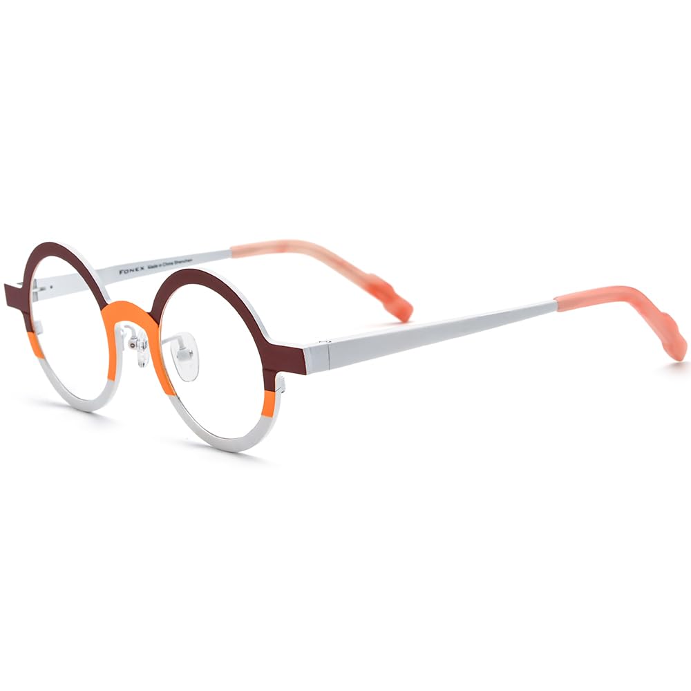 FONEX Colorful Pure Titanium Glasses Frame Women Retro Round Eyeglasses
