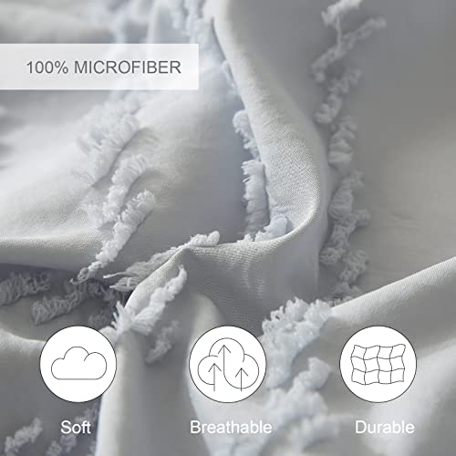 Flymme Farmhouse Light Grey Twin Comforter Set 2 Piece, Soft Lightweight Vertical Chevron Geometric Textured Bedding Set, Shabby Chic Embroidery Tufted Gray Comforter Set For Women Men, 68'' X 86'' #TOP3