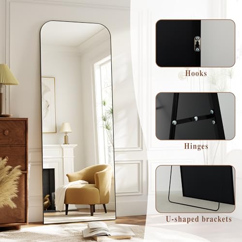Full Length Mirror 65"x24" Mirror Full Body with Aluminum Alloy Frame Top Square-Edged Floor Mirror with Stand for Bedroom Living Room Black - Image 6