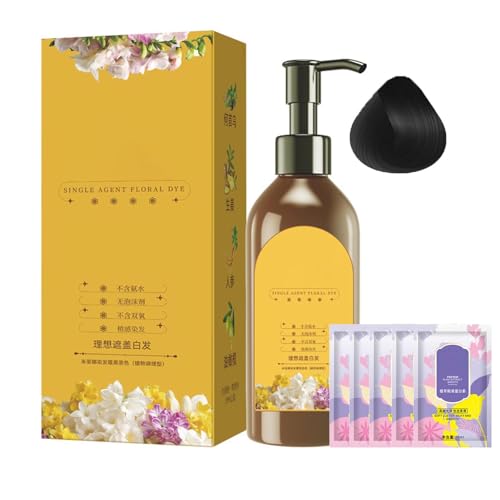 Tinte para el cabello sin amoniaco, color vegetal, color negro, cobertura completa de canas, champú Nourishing Hair Dye con aceites naturales, coloración semipermanente, proporciona un brillo duradero