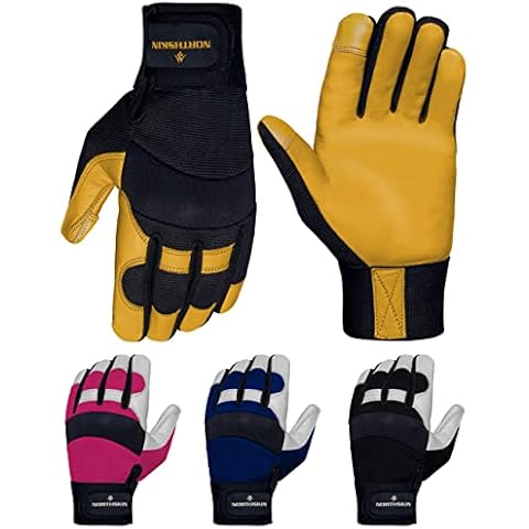 NORTH SKIN Gardening Work Gloves, Heavy Duty Thorn Proof Leather, Utility Safety Working Gloves, Touch Screen, Tear Resistant Gloves for Construction, Mechanics, Electrician Men Women (Yellow, XL) Cover