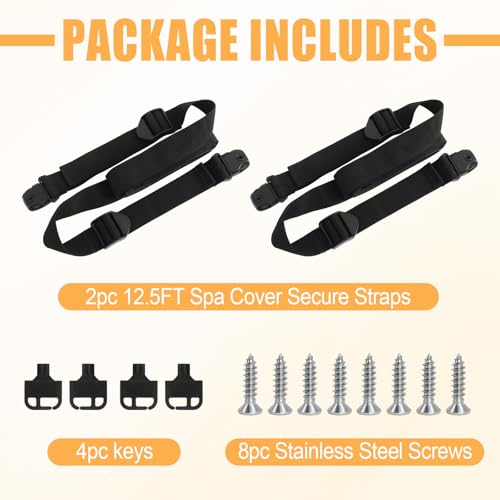 Hot Tub Cover Straps 12.5 Ft Adjustable Length 130"~150" with Non-Slip Webbing Pad Hardware & Keys Adjustable Straps, 2PCS Hot Tub Spa Cover Secure Strap by Podoy - Used condition - Image 2