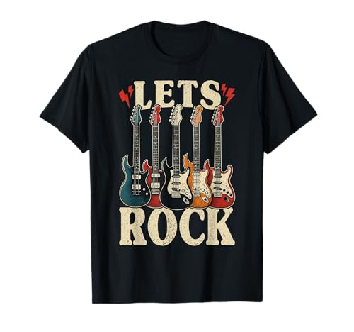 Rock And Roll Music Let's Rock Music Fans Guitarra Vintage Camiseta