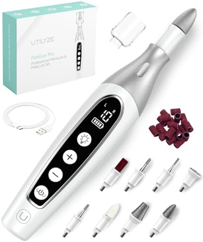 PediLux Pro Professional Manicure Pedicure Kit, Cordless Electric Nail File Drill Set, Thick Toenail Grinder, Toe Nail Dremel Tools, Filer, Buffer, Sander, Remove Cuticles, Callus for Men & Women