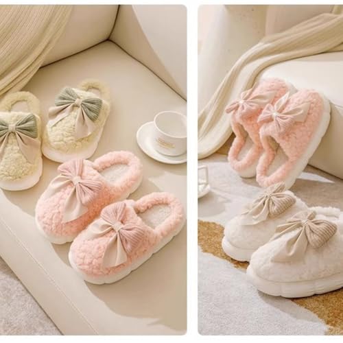 Bow Slippers, Womens Plush Fluffy Winter Warm Fur Lined slippers, Slip On House Slippers3