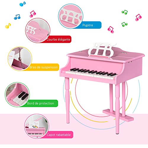 HOMCOM Piano à Queue Enfant en Bois 30 Touches – Tabouret et pupitre inlus – MDF Rose - Les Beatles, Paul McCartney, John Lennon, RIngo Starr, George Harrison HOMCOM Piano à Queue Enfant en Bois 30 Touches - Tabouret et pupitre inlus - MDF Rose – Image 5