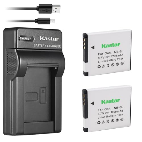 Kastar Battery (X2) & Slim USB Charger for NB-8L, NB8L, CB-2LAE and PowerShot A2200, A3000 IS, A3100 IS, A3200 IS, A3300 IS Cameras