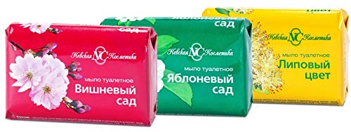 Nevskaya Cosmetics Spring Aroma Toilet Soap Cherry, Apple and Linden Blossom set of 3 Soap Bars 90gr each. Russian Toilet Soap