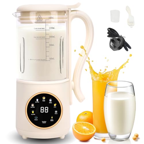 47oz (1400ml) Automatic Soy Milk Maker, 9 in 1 Nut Milk Maker, with Self-Cleaning,16 Blades Makes Almond Milk, Oat Milk, Plant Milk, Juice with Steel Blades LED Display for Home
