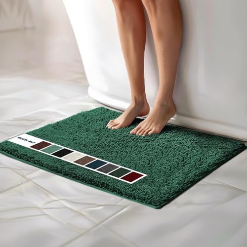 Muddy Mat® | Chenille Bathroom Rugs Quick Dry Microfiber Mats Non Slip Washable, Extra Thick, Soft and Highly Absorbent Bath Mats for Bathroom, Kitchen, and Shower Floor - Dark Green 24"x36" by Muddy Mat - Used condition - US$34.06