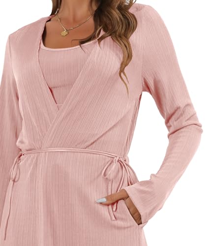 Image of 3 Piece Lounge Sets for Women Airport Travel Outfit | Long Cardigan,Tank Top ,Wide Leg Pants with Pockets,Comfy Loungewear,Casual Chic, Airplane Clothing,Vacation Matching Set