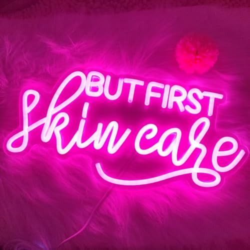Image of But First Skin Care Neon Sign Pink Wall Decor for Beauty Salon Spa | Cosmetic Salon Aesthetic Center Salon Door Decorative Acessories, Spa Day Gifts for Women