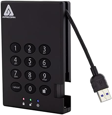 Apricorn 1TB Aegis Padlock USB 3.0 256-bit AES XTS Hardware Encrypted Portable External Hard Drive (A25-3PL256-1000)